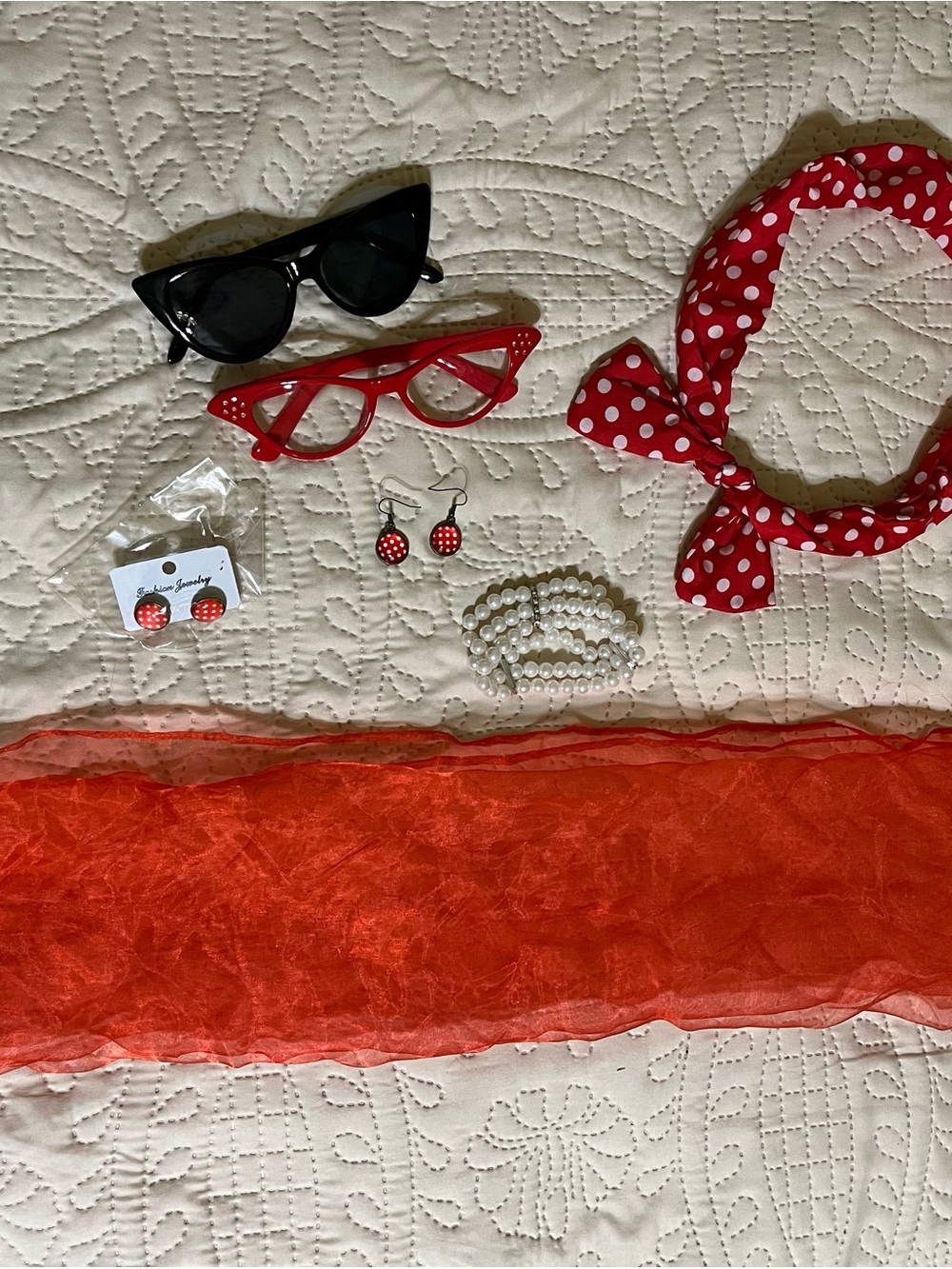 Retro Red Polka Dot Headscarf and Accessories Set RR-681